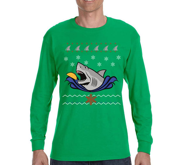 Free Shipping Mens Taco Shark Ugly Christmas Sweater Great White Nautical Holiday Fishing Diving Boat Winter Funny Gift Long Sleeve T-Shirt