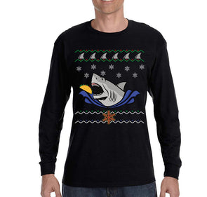 Free Shipping Mens Taco Shark Ugly Christmas Sweater Great White Nautical Holiday Fishing Diving Boat Winter Funny Gift Long Sleeve T-Shirt
