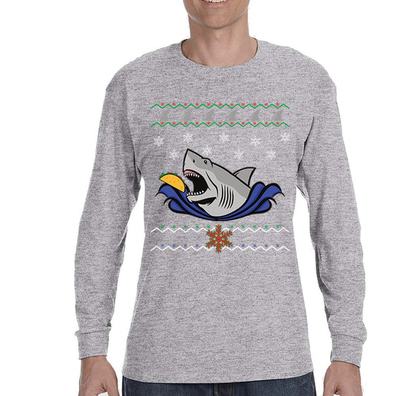 Free Shipping Mens Taco Shark Ugly Christmas Sweater Great White Nautical Holiday Fishing Diving Boat Winter Funny Gift Long Sleeve T-Shirt