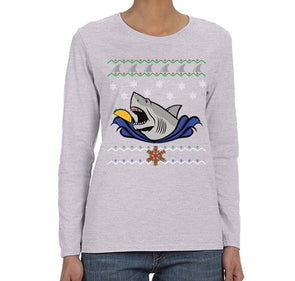 Free Shipping Womens Taco Shark Ugly Christmas Sweater Great White Ocean Nautical Holiday Fishing Diving Boat Funny Gift Long Sleeve T-Shirt