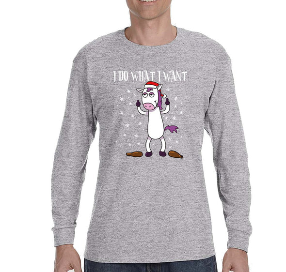 Free Shipping Mens I Do What I Want Unicorn Christmas Sweater Gift Party Santa Funny Holiday Winter Snowman Snowflake Long Sleeve T-Shirt