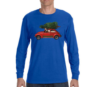 Free Shipping Mens Moose Driving Bug Tree Ugly Christmas Sweater Funny Holiday Party Winter Santa Snowman Gift Elk Long Sleeve T-Shirt