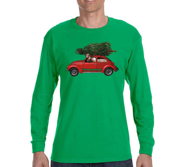 Free Shipping Mens Moose Driving Bug Tree Ugly Christmas Sweater Funny Holiday Party Winter Santa Snowman Gift Elk Long Sleeve T-Shirt