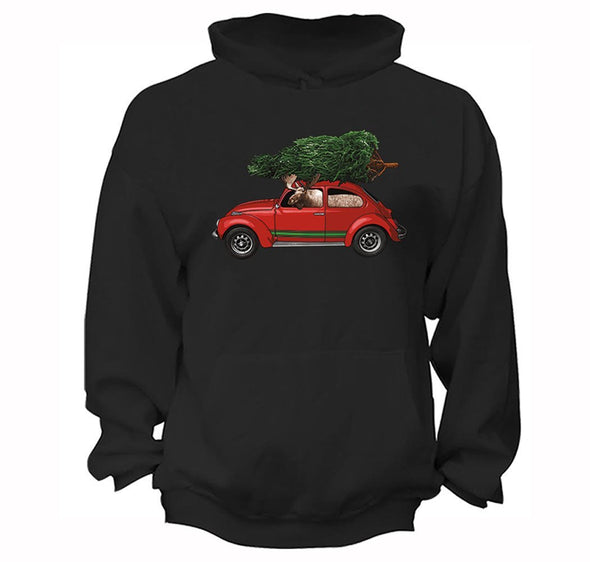 Free Shipping Moose Driving Bug Tree Ugly Christmas Sweater Funny Holiday Party Winter Santa Snowman Gift Elk Men Women Hoodie