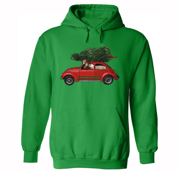 Free Shipping Moose Driving Bug Tree Ugly Christmas Sweater Funny Holiday Party Winter Santa Snowman Gift Elk Men Women Hoodie