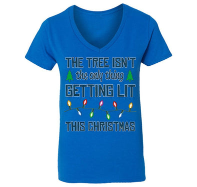 Free Shipping Womens Tree Isn't Only Thing Getting Lit Ugly Christmas Sweater Party Funny Lights Holiday Winter Snowman Gift V-Neck T-Shirt