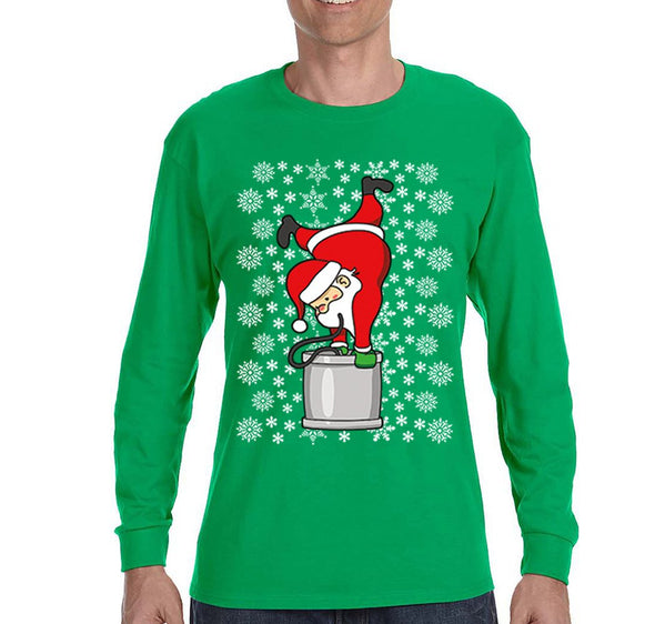 Free Shipping Mens Santa Keg Stand Beer Frat College Funny Fraternity Party Ugly Christmas Sweater Gift Winter Drinking Long Sleeve T-Shirt