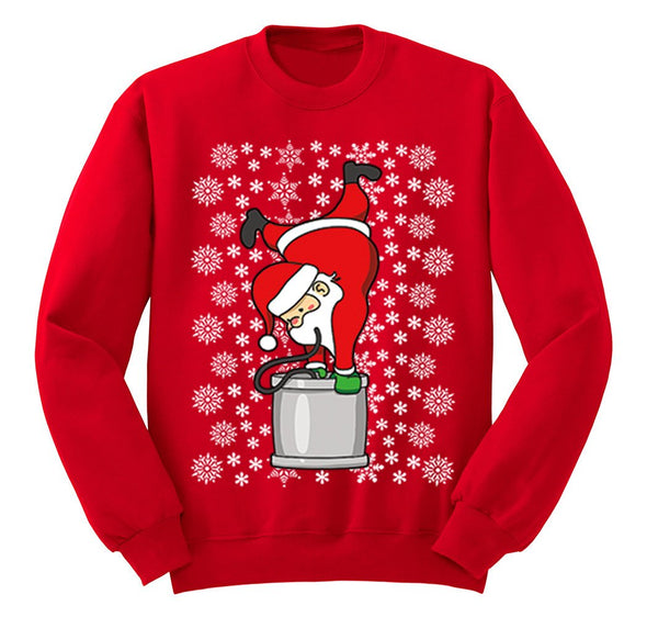 Free Shipping Santa Keg Stand Beer Frat College Funny Fraternity Party Ugly Christmas Sweater Winter Drinking Men Women Crewneck Sweatshirt