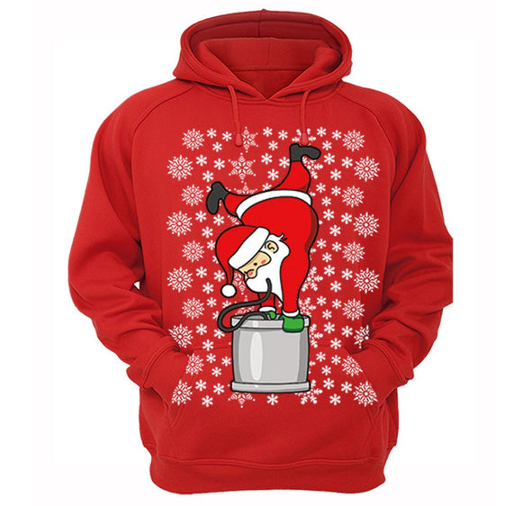Free Shipping Santa Keg Stand Beer Frat College Funny Fraternity Party Ugly Christmas Sweater Holiday Gift Winter Drinking Men Women Hoodie