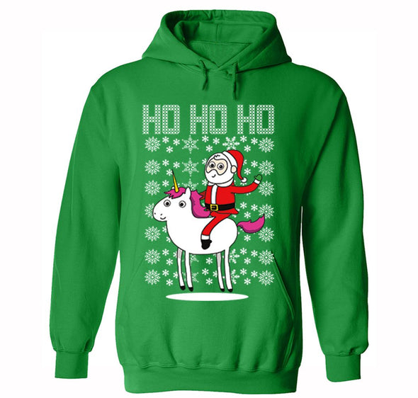 Free Shipping Santa Riding Unicorn Ho Ho Ho Ugly Christmas Sweater Pony Snowflake Winter Funny Party Animal Gift Holiday Men Women Hoodie