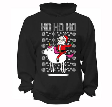 Free Shipping Santa Riding Unicorn Ho Ho Ho Ugly Christmas Sweater Pony Snowflake Winter Funny Party Animal Gift Holiday Men Women Hoodie