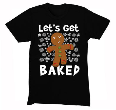 Free Shipping Mens Let's Get Baked Gingerbread Man Cookie 420 Ugly Christmas Sweater Santa Winter Funny Holiday Snow Gift Crewneck T-Shirt