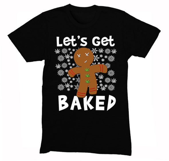 Free Shipping Mens Let's Get Baked Gingerbread Man Cookie 420 Ugly Christmas Sweater Santa Winter Funny Holiday Snow Gift Crewneck T-Shirt
