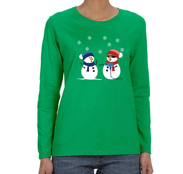 Free Shipping Womens 2 Snowman Stick Up Robber Ugly Christmas Sweater Snowflake Snow Holiday Gift Funny Party Hat Winter Long Sleeve T-Shirt