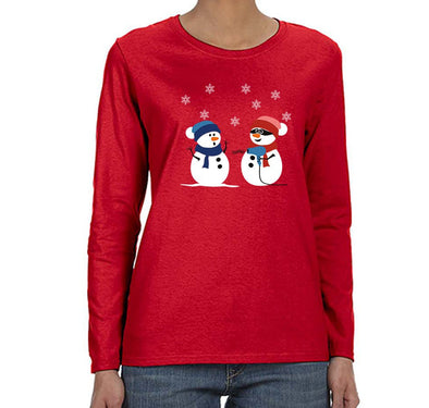 Free Shipping Womens 2 Snowman Stick Up Robber Ugly Christmas Sweater Snowflake Snow Holiday Gift Funny Party Hat Winter Long Sleeve T-Shirt