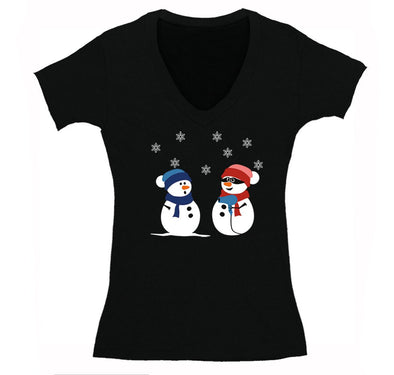 Free Shipping Womens 2 Snowman Stick Up Robber Ugly Christmas Sweater Snowflake Snow Holiday Gift Xmas Funny Party Hat Winter V-Neck T-Shirt