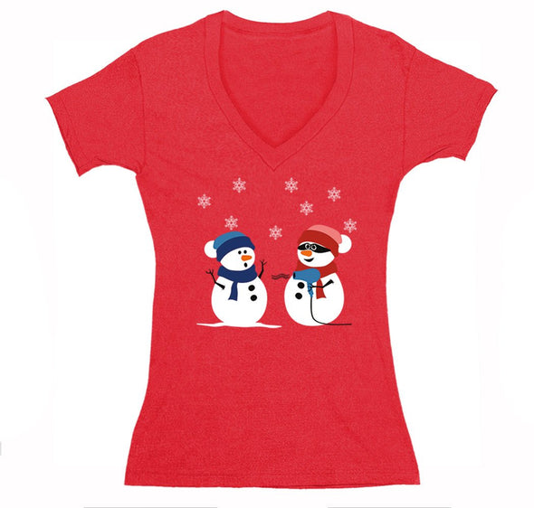 Free Shipping Womens 2 Snowman Stick Up Robber Ugly Christmas Sweater Snowflake Snow Holiday Gift Xmas Funny Party Hat Winter V-Neck T-Shirt