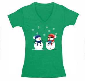 Free Shipping Womens 2 Snowman Stick Up Robber Ugly Christmas Sweater Snowflake Snow Holiday Gift Xmas Funny Party Hat Winter V-Neck T-Shirt