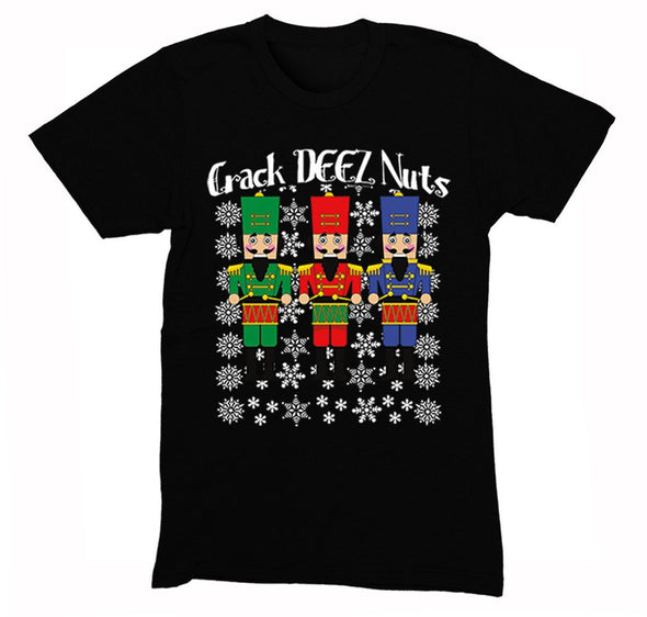 Free Shipping Mens Crack Deez Nuts Nutcracker Soldier Ugly Christmas Sweater Funny Party Winter Holiday Drummer Boy Gift Crewneck T-Shirt