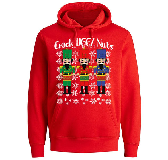 Free Shipping Crack Deez Nuts Nutcracker Soldier Ugly Christmas Sweater Funny Party Winter Holiday Gift Drummer Boy Men Women Hoodie