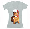 Free Shipping Womens Dachshund Wiener Dog Lover Santa Scarf Animal Cute Holiday Puppy Party Winter Christmas Sweater V-Neck T-Shirt