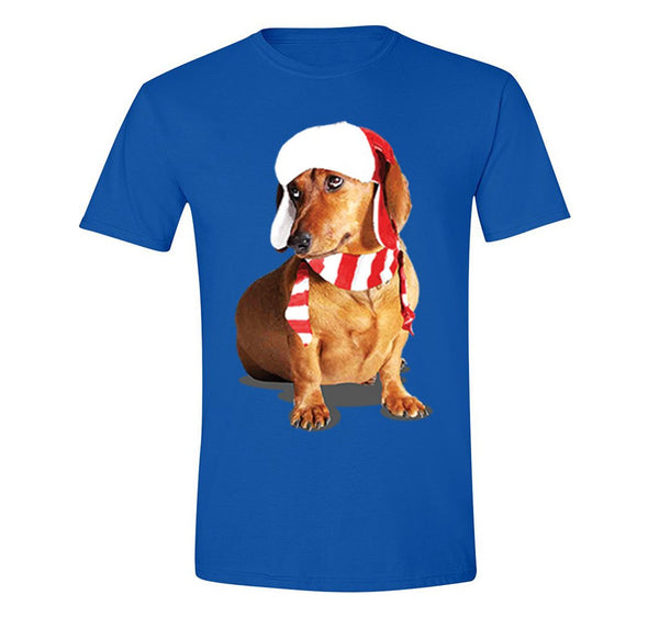 Free Shipping Mens Dachshund Wiener Dog Lover Santa Scarf Animal Cute Holiday Puppy Party Winter Christmas Sweater Crewneck T-Shirt