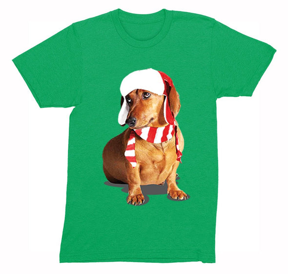 Free Shipping Mens Dachshund Wiener Dog Lover Santa Scarf Animal Cute Holiday Puppy Party Winter Christmas Sweater Crewneck T-Shirt