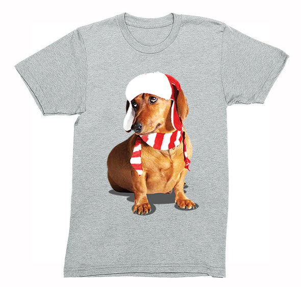 Free Shipping Mens Dachshund Wiener Dog Lover Santa Scarf Animal Cute Holiday Puppy Party Winter Christmas Sweater Crewneck T-Shirt