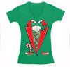 Free Shipping Womens Tuxedo Shirt Bowtie Candy Cane Holly Fancy Ugly Sweater Christmas V-Neck T-Shirt