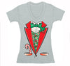 Free Shipping Womens Tuxedo Shirt Bowtie Candy Cane Holly Fancy Ugly Sweater Christmas V-Neck T-Shirt
