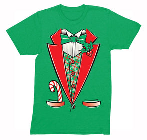 Free Shipping Mens Tuxedo Shirt Bowtie Candy Cane Holly Fancy Ugly Sweater Christmas Party Crewneck T-Shirt