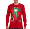 Free Shipping Mens Tuxedo Shirt Bowtie Candy Cane Holly Fancy Ugly Sweater Christmas Party Long Sleeve T-Shirt