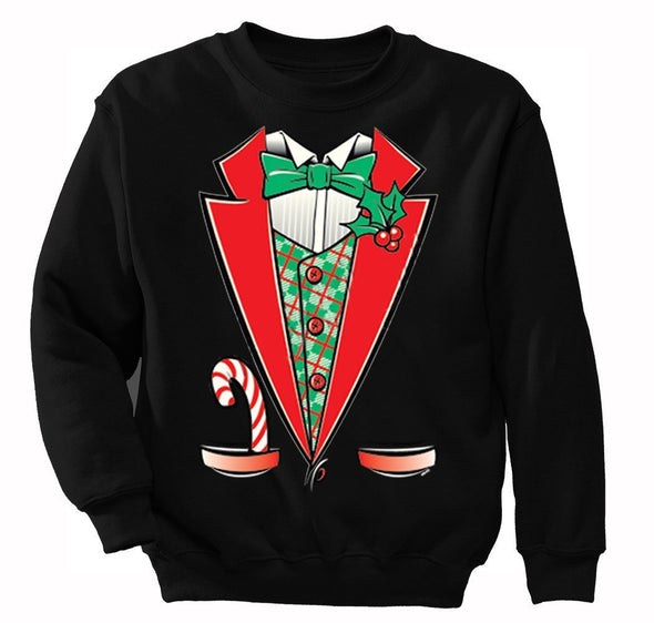 Free Shipping Mens Tuxedo Shirt Bowtie Candy Cane Holly Fancy Ugly Sweater Christmas Party Crewneck Sweatshirt