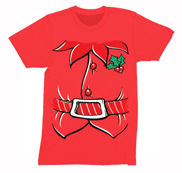 Free Shipping Mens Elf Shirt Poinsettia Holly Belt Ugly Sweater Christmas Party Crewneck T-Shirt