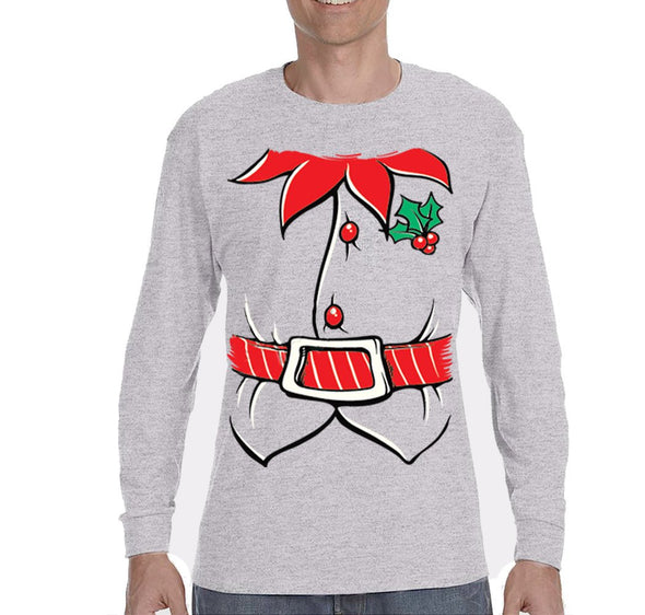 Free Shipping Mens Elf Shirt Poinsettia Holly Belt Ugly Sweater Christmas Party Long Sleeve T-Shirt