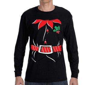 Free Shipping Mens Elf Shirt Poinsettia Holly Belt Ugly Sweater Christmas Party Long Sleeve T-Shirt
