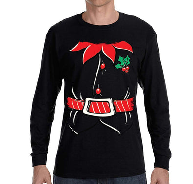 Free Shipping Mens Elf Shirt Poinsettia Holly Belt Ugly Sweater Christmas Party Long Sleeve T-Shirt