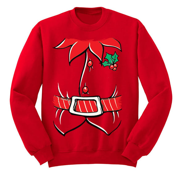 Free Shipping Mens Elf Shirt Poinsettia Holly Belt Ugly Sweater Christmas Party Crewneck Sweatshirt