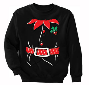 Free Shipping Mens Elf Shirt Poinsettia Holly Belt Ugly Sweater Christmas Party Crewneck Sweatshirt