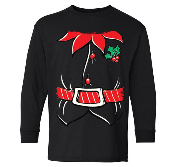 Free Shipping Elf Shirt Poinsettia Holly Belt Christmas Holiday Party Family Youth Toddler Girl Boy Kids Long Sleeve T-Shirt