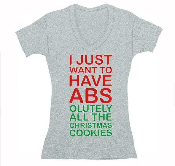 Free Shipping Womens Winter ABS The Cookies Food Funny Party Eat Gingerbread Gift Ugly Christmas Sweater Holiday Eat Santa V-Neck T-Shirt