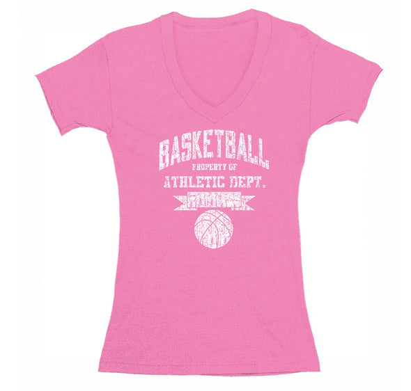 Free Shipping Womens Basketball Property of Athletic Dept.  Sports Fan Play Game Day Team Gift Slam Dunk Score Hoop Court V-Neck T-Shirt