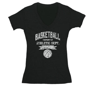 Free Shipping Womens Basketball Property of Athletic Dept.  Sports Fan Play Game Day Team Gift Slam Dunk Score Hoop Court V-Neck T-Shirt