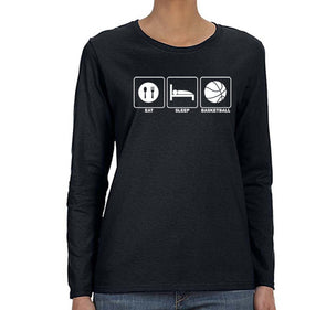 Free Shipping Womens Eat Sleep Basketball Sports Fan Play Game Day Team Gift Slam Dunk Score Hoop Court Winter Long Sleeve Season T-Shirt