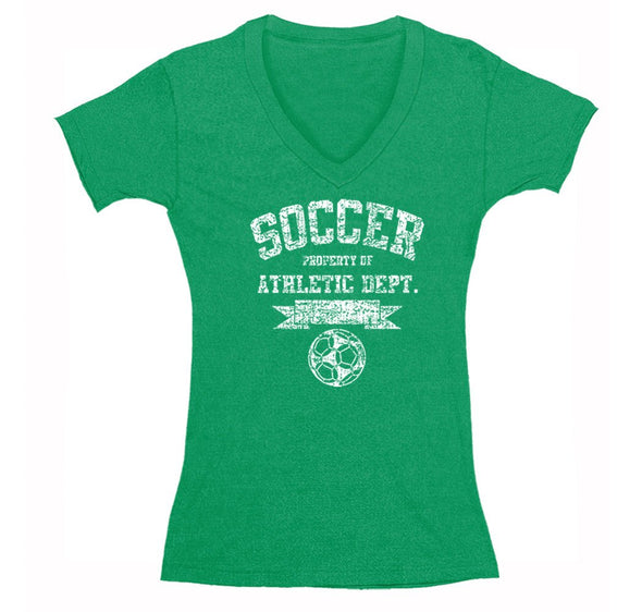 Free Shipping Womens Soccer Property of Athletic Dept. Sports Fan Team Gift Game Day Ball Goal Score Field V-Neck T-Shirt