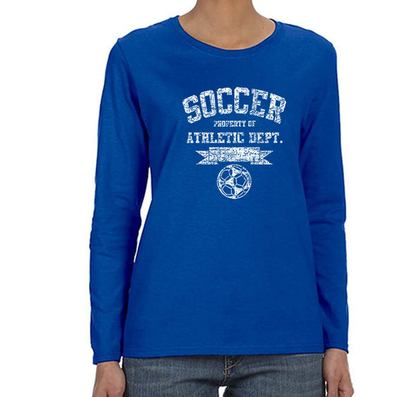 Free Shipping Womens Soccer Property of Athletic Dept. Sports Fan Team Gift Game Day Ball Goal Score Field Winter Long Sleeve T-Shirt