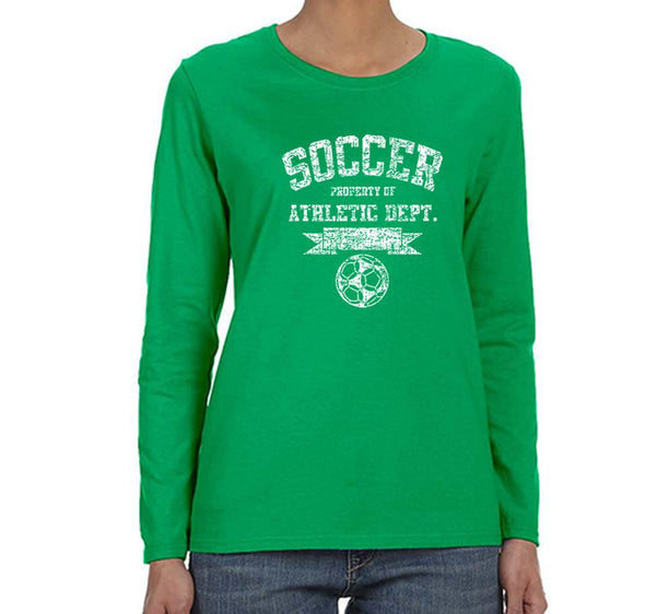 Free Shipping Womens Soccer Property of Athletic Dept. Sports Fan Team Gift Game Day Ball Goal Score Field Winter Long Sleeve T-Shirt
