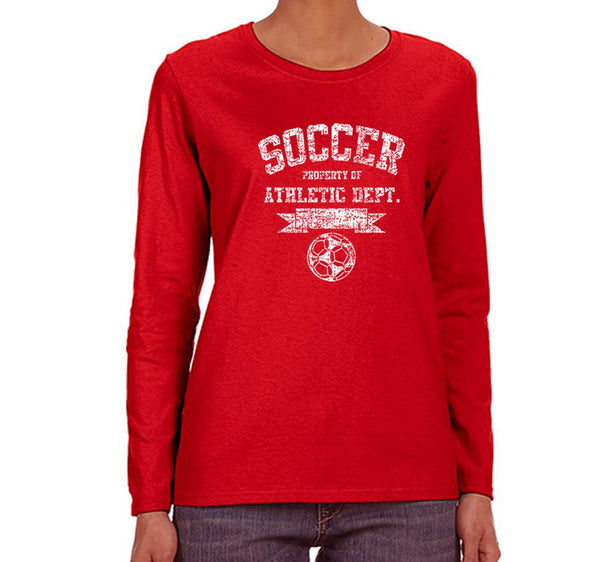 Free Shipping Womens Soccer Property of Athletic Dept. Sports Fan Team Gift Game Day Ball Goal Score Field Winter Long Sleeve T-Shirt