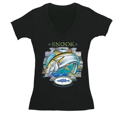 Free Shipping Womens Snook Saltwater Fish Fishing Fisherman Sergeant Robalo Lure Ocean Reel Vacation Florida Gift V-Neck T-Shirt
