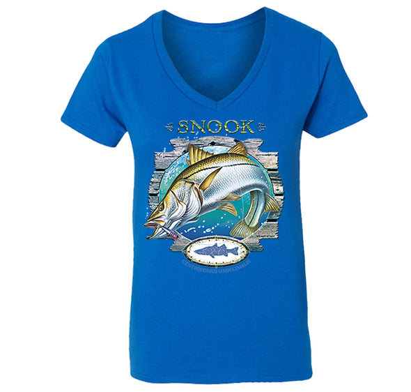Free Shipping Womens Snook Saltwater Fish Fishing Fisherman Sergeant Robalo Lure Ocean Reel Vacation Florida Gift V-Neck T-Shirt